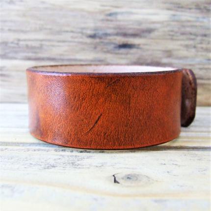 Bracelet en cuir véritable et épais, Essentiel Rouge orangé, mode homme, artisanat français