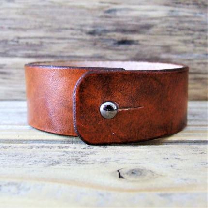 Bracelet en cuir véritable et épais, Essentiel Rouge orangé, mode homme, artisanat français