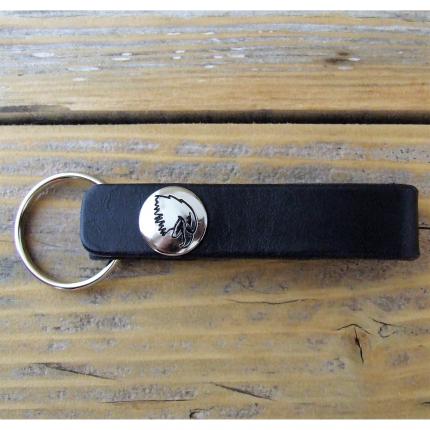 Porte clé de ceinture en cuir noir bouton pression argenté avec tete d'aigle artisanal, MIF