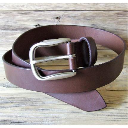 Ceinture en cuir marron, boucle modèle Dijon, 100 % artisanal, 100 % fabrication française