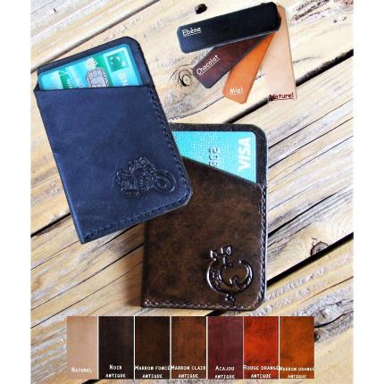 Porte carte minimaliste en cuir personnalisé couleur et motif au choix - Made in France 100 % artisanal