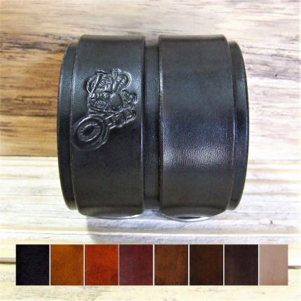 Bracelet de force en cuir large, 2 boucles au choix, inox, laiton, 1 motif et couleur au choix, made in France