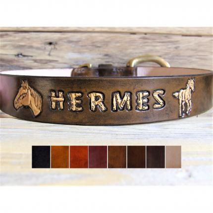 Collier en cuir pour chien personnalisable au prénom de l animal 2 motifs et couleur au choix - artisanat d art - made in France