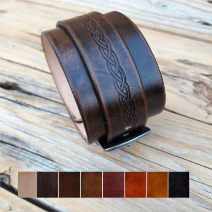 Bracelet de force en cuir, made in France, couleur et boucle au choix, 4 cm de large