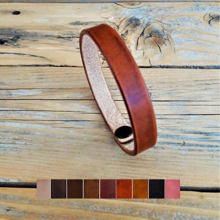 Bracelet fin en cuir d 1 cm de large, bouton et couleur au choix, sur mesure, made in France